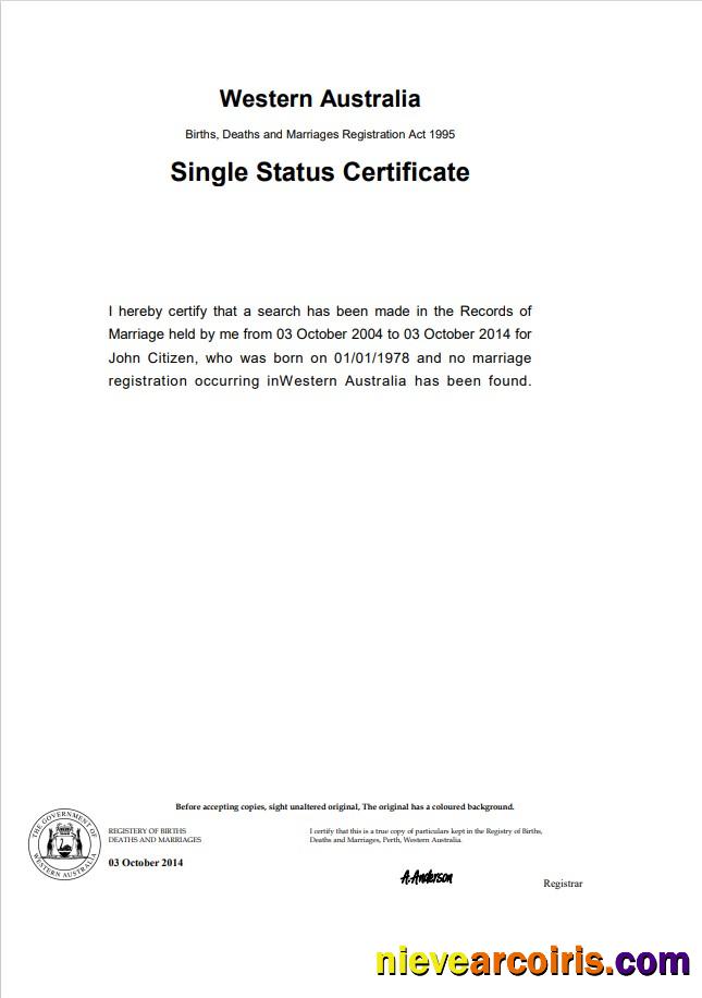 Australia Western Australia divorce certificate